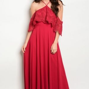 Cranberry Off The Shoulder Maxi Dress